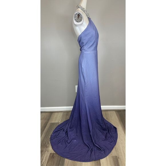 Rene Ruiz Embellished Halter Ombré Chiffon Gown Periwinkle Size US4 $995